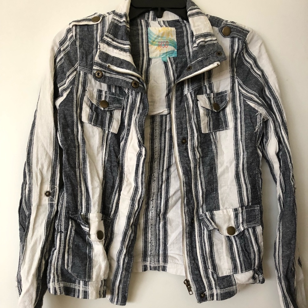 Denim Striped biker jacket